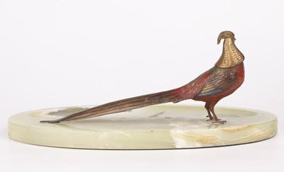 Lot 127 - A coloured cold painted bronze pheasant...