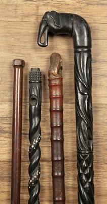 Lot - 4 Vintage Carved Wood Canes & Walking Sticks