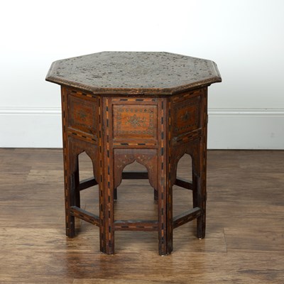 Lot 490 - Octagonal brass inlaid table Indian with...