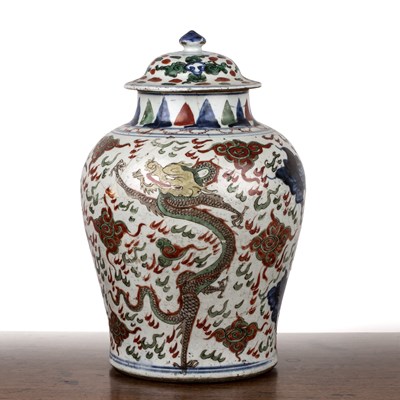 Lot 76 - Wucai porcelain vase and cover Chinese, late...