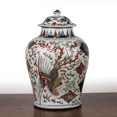 Lot 76 - Wucai porcelain vase and cover Chinese, late...