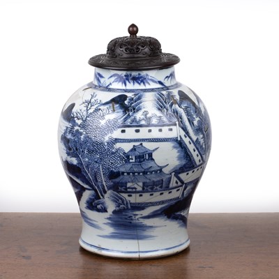 Lot 8 - Blue and white porcelain vase with hardwood...