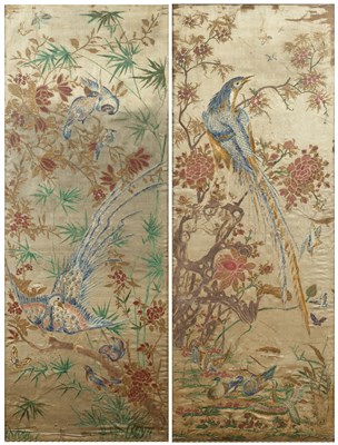 Lot 350 - Pair of silk framed panels Chinese, circa 1900...