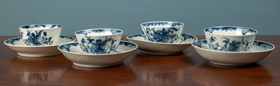 Lot 68 - Four 18th century Worcester Mansfield pattern tea bowls and saucers