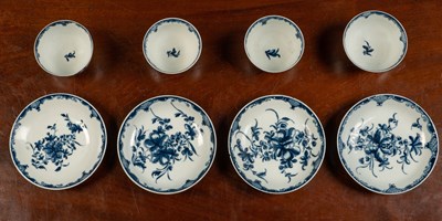 Lot 68 - Four 18th century Worcester Mansfield pattern tea bowls and saucers