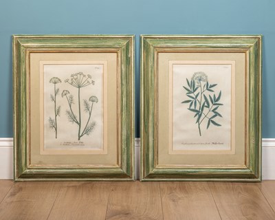 Lot 118 - A pair of French style green distressed framed floral watercolour prints