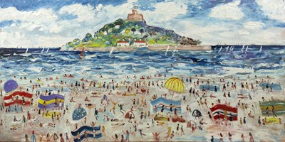 Lot 420 - Simeon Stafford (b.1956) Crowded Beach at...