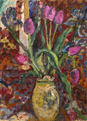 Lot 343 - Linda Weir (b.1951) Pink Flowers in a Vase,...