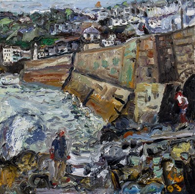 Lot 233 - Linda Weir (b.1951) Andrew on the Rocks at St...