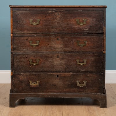 Lot 389 - A 19th century mahogany campaign secretaire chest