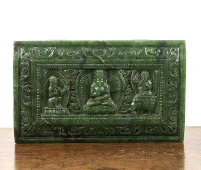 Lot 245 - Emerald green carved jade tablet Chinese, 19th...