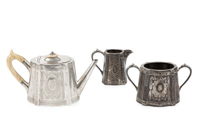 Lot 830 - A Victorian three piece bachelor's tea service,...