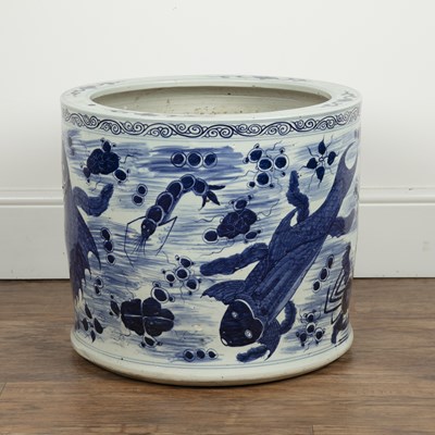 Lot 13 - Large blue and white porcelain cylindrical...