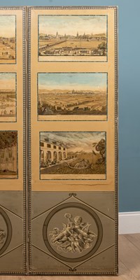 Lot 523 - A folding canvas screen decorated with nine 18th century French etchings