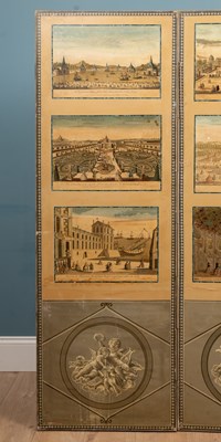 Lot 523 - A folding canvas screen decorated with nine 18th century French etchings