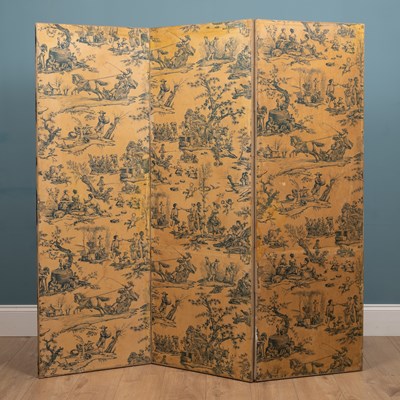 Lot 523 - A folding canvas screen decorated with nine 18th century French etchings