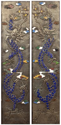 Lot 310 - Pair of metal and enamel panels Chinese, circa...