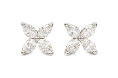 Lot 158 - A pair of diamond 'Victoria' ear studs by...