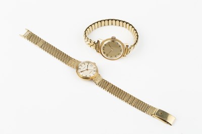 Lot 194 - A yellow precious metal bracelet watch, the...