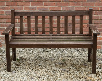 Lot 1088 - A brown stained teak garden two-seater bench