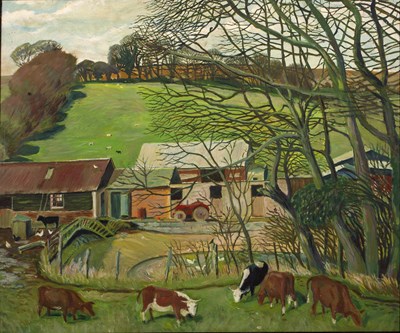 Lot 390 - Frederick Austin (1902-1990) Farmyard with...