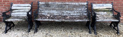 Lot 1204 - A garden bench and two matching seats