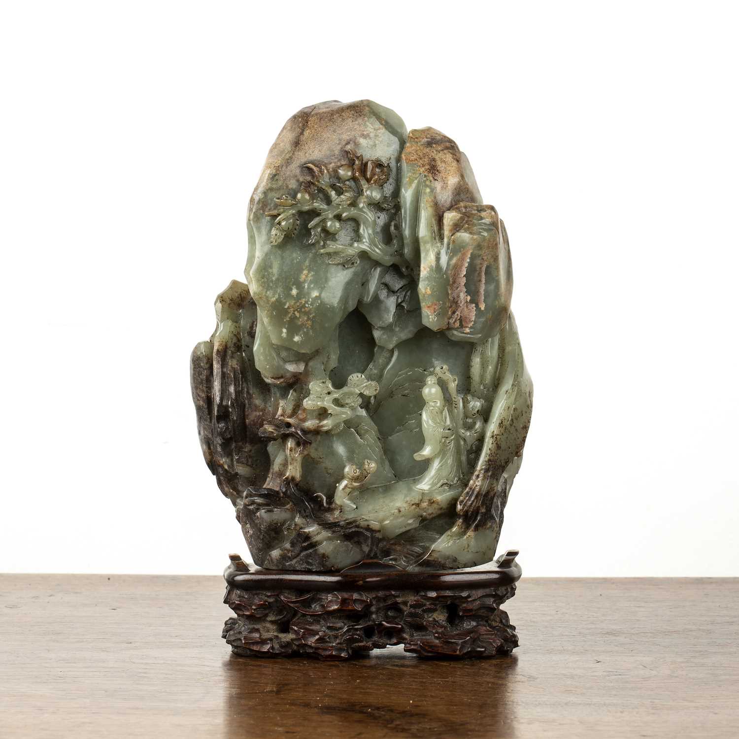 Lot 244 - Greyish green and russet jade boulder Chinese,...