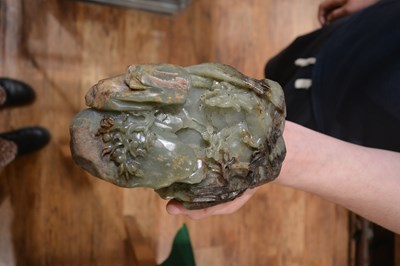 Lot 244 - Greyish green and russet jade boulder Chinese,...
