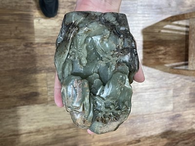 Lot 244 - Greyish green and russet jade boulder Chinese,...