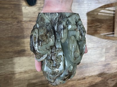 Lot 244 - Greyish green and russet jade boulder Chinese,...