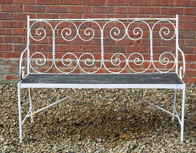 Lot 1187 - A white painted wrought iron garden seat