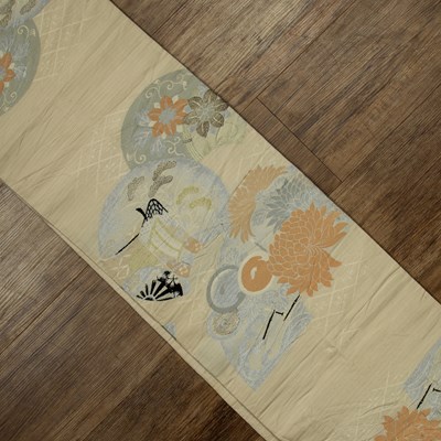 Lot 533 - Traditional silk obi Japanese of ivory ground...