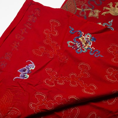 Lot 352 - Red ground long banner/altar panel Chinese,...