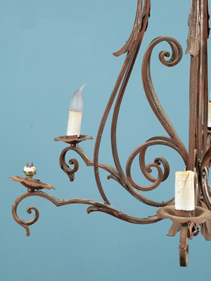 Lot 485 - A 19th century antique wrought iron chandelier