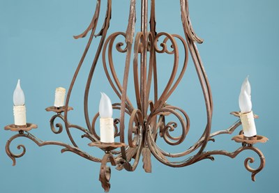 Lot 485 - A 19th century antique wrought iron chandelier