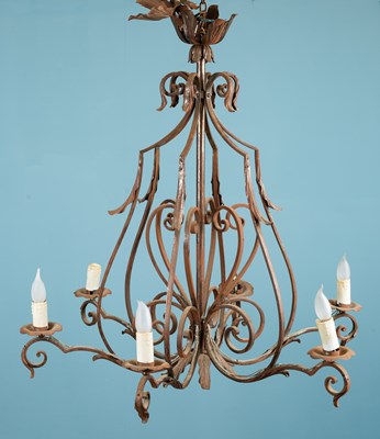 Lot 485 - A 19th century antique wrought iron chandelier