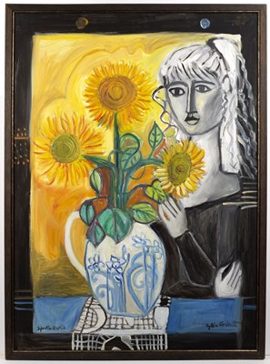 Lot 448 - Lydia Corbett (b.1934) Girl and Sunflowers...