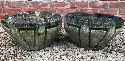 Lot 1196 - A pair of carved stone octagonal shallow planters