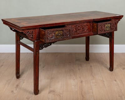 Lot 347 - A Chinese red lacquered altar table