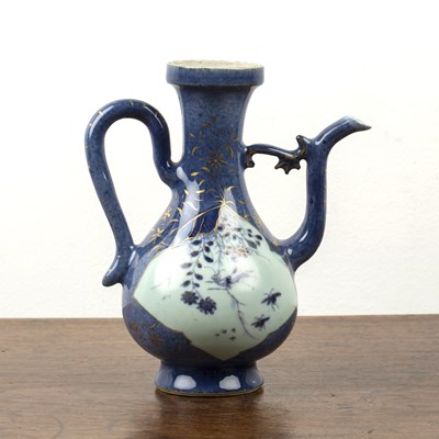 Lot 19 - Small porcelain powder blue and white ewer...