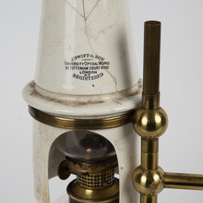 Lot 45 - A 19th century brass microscope oil lamp by J....