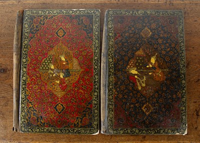 Lot 509 - Pair of Persian book covers Iran each painted...