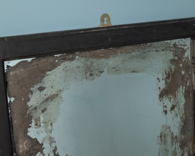 Lot 591 - Three antique black painted wood distressed mirrors