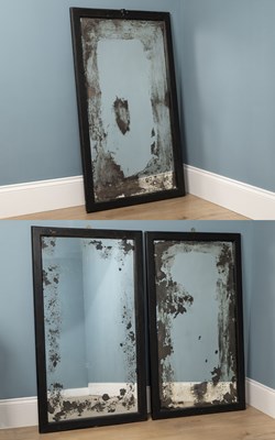 Lot 591 - Three antique black painted wood distressed mirrors