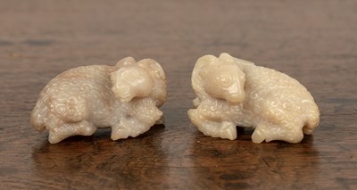 Lot 209 - Pair of white nephrite horned rams Chinese,...