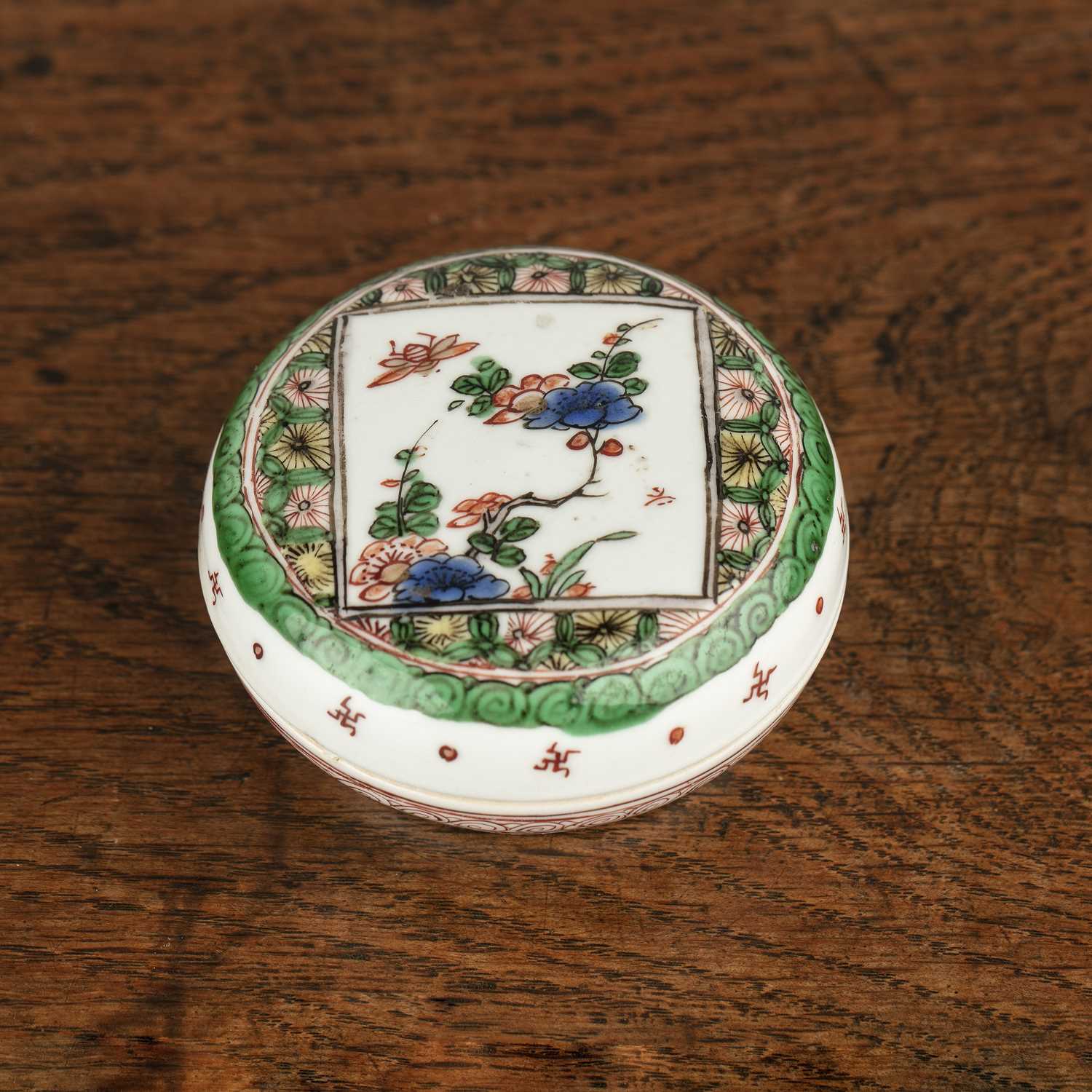 Lot 90 - Famille verte decorated circular seal ink box...