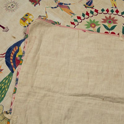 Lot 596 - Large linen marriage canopy Indian embroidered...