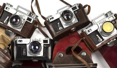 Lot 60 - Four Kiev Rangefinder cameras all with lens...