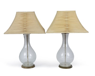 Lot 209 - A pair of modern crackle glass lamps of...