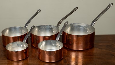 Lot 391 - A set of five graduated copper saucepans